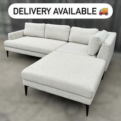 West Elm Light Grey/Gray Andes 3 Piece Ottoman Sectional Couch Sofa - 🚚 DELIVERY AVAILABLE 