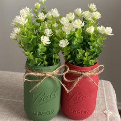 Chalk Painted & Distressed Mason Jar Vases 2 For $14