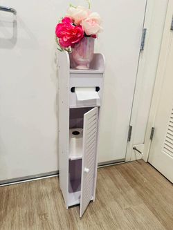 White Bathroom Storage Cabinet, slim toilet paper cabinet