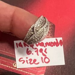14K Solid White Gold Diamonds 💎 Wedding Ring 6.7Gr Size 10