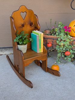 Vintage CottageCore Primitive Heart Cut Out Folk Art Toddler Rocking Chair Or Decor Accent Piece