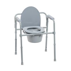 Drive Medical 11148-1 Folding Steel Bedside Commode Chair, Portable Toilet, Sup