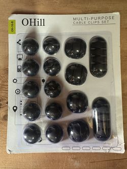 OHill Cable Clips, 16 Pack Black Self Adhesive Cord Holder, Ideal Cable Management Cord Organizer Wire Keeper for Desk, Nightstand, Phone Charger, Com