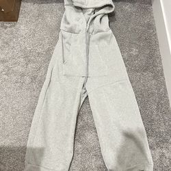 Gray Hooded Zip Sleeveless Wide-Leg Jumpsuit with Pockets Size L