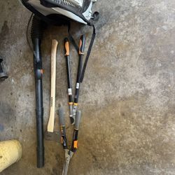 Stihl BR350 And Pair Of Hand Trimmers With Axe