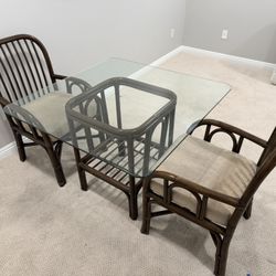 Glass Table and Chairs (Rattan / Bamboo)