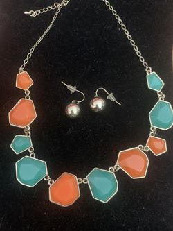 New orange and teal necklace earring set