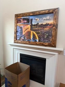 Picture with Wooden Frame of Old Truck on Farm