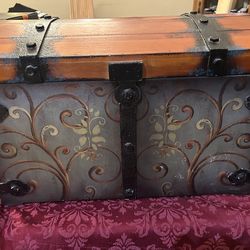 Wooden trunk storage with blue front
