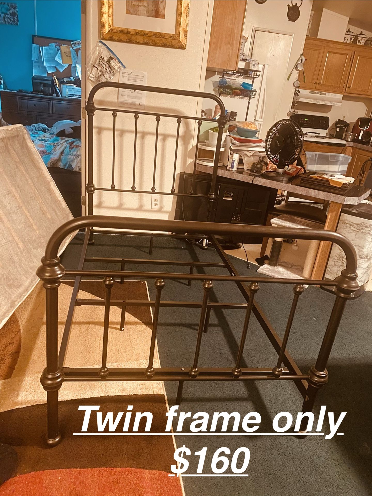 ✅$160-lightweight metal twin size bedframe- does not come with any mattress or boxspring. I do have mattresses for sale if interested please message
