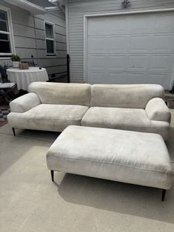 Poly and Bark Linen Sofa 4 seats with ottoman