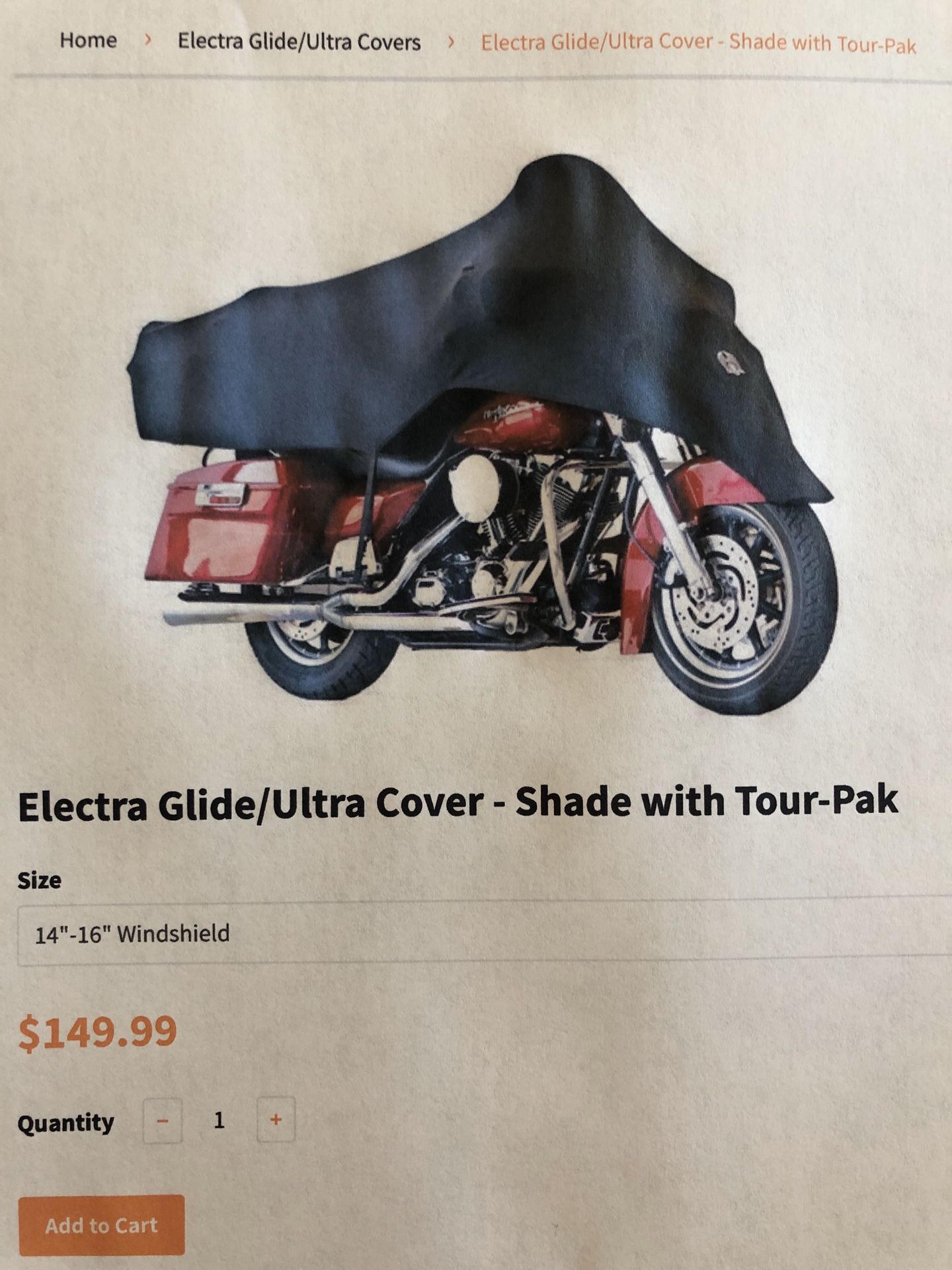 Harley-Davidson Electra Glide/Ultra Cover-Shade with Tour-Pak