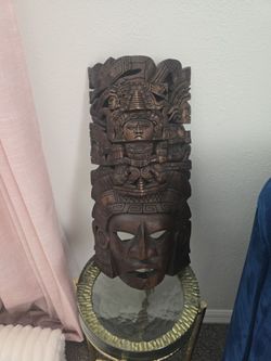 Hand Carved Wood Aztec Mayan Mask Wall Art
