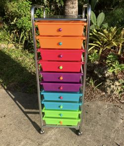 Translucent Multi Color 10 Drawer Organizer Cart: 12.8”W x 15.4”D x 38.2”H