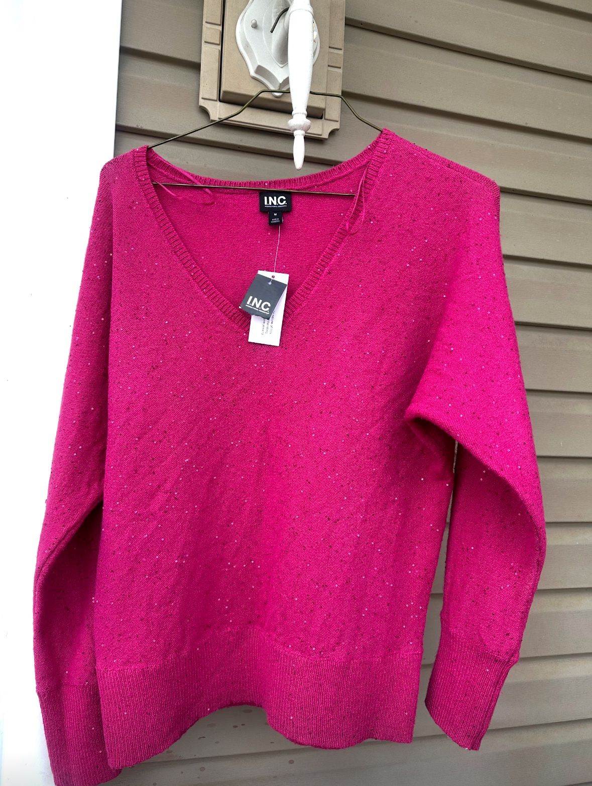 NWT! INC Pink V-neck Sequin-shine Sweater Cardigan. Size: Medium