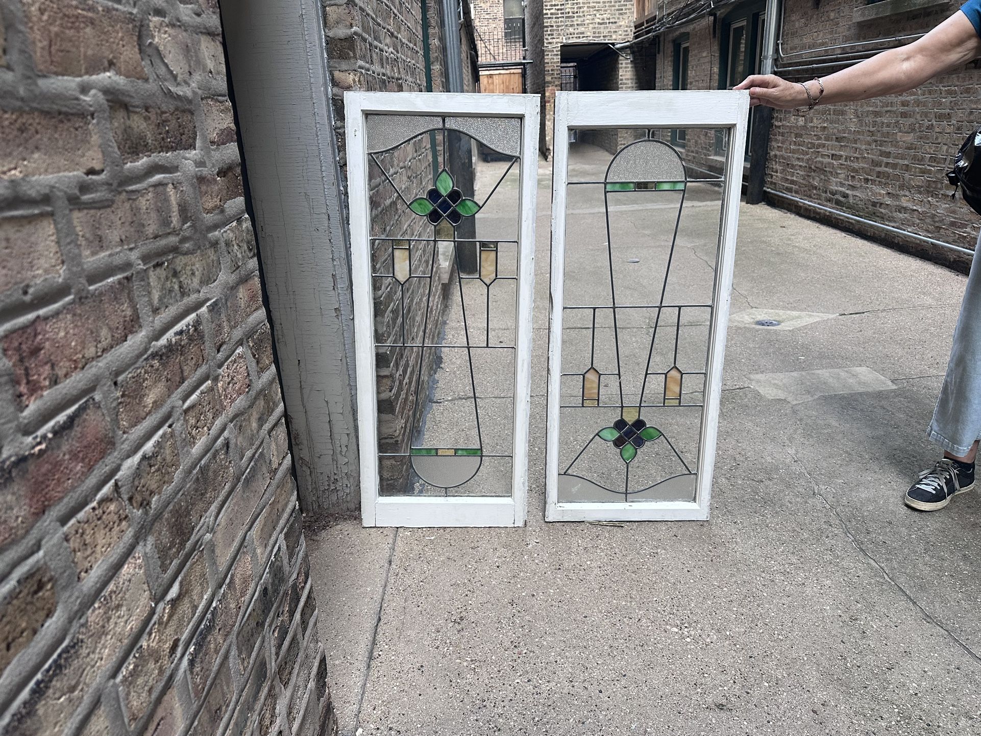 Antique Leaded Stained Glass Windows (Pair) – 19.5” x 48”