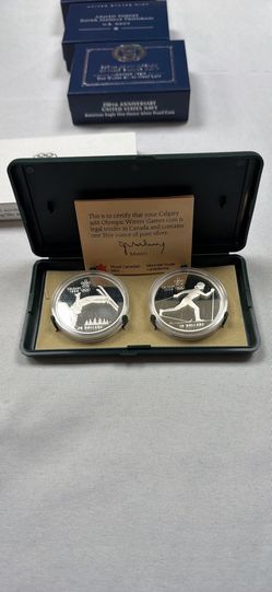 1988 Canada Calgary Winter Olympics $20 Silver 2-Coin Proof Set Skiing OGP COA
