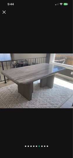 Marble Top Dining Table with Fluted Pedestal Base