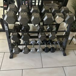Dumbbells weights 5-65lbs plus rack 656lbs total
