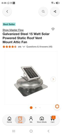 Master Flow 15W Solar Powered Steel Attic Fan