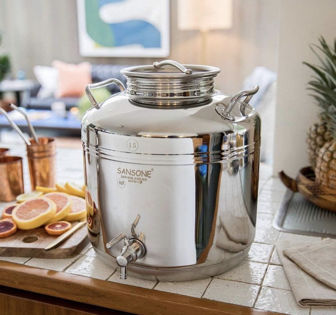 Sansone Stainless Steel Water Dispenser with Spigot, 3.96 Gallon, 15 Liters, Silver