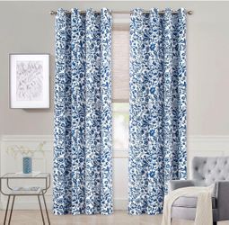 Move Out Sale – DriftAway Julia Navy Floral Blackout Curtains, 52” x 108”, Set of 2