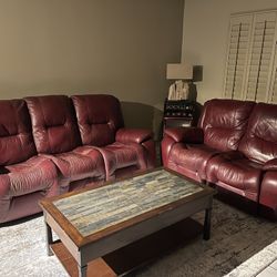 Red Leather Electric Recliner Sofa/Couch Set