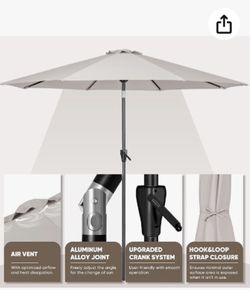  9 ft. Outdoor Market Patio Table Umbrella in Beige Push Button Tilt Crank Lift without Weight Base