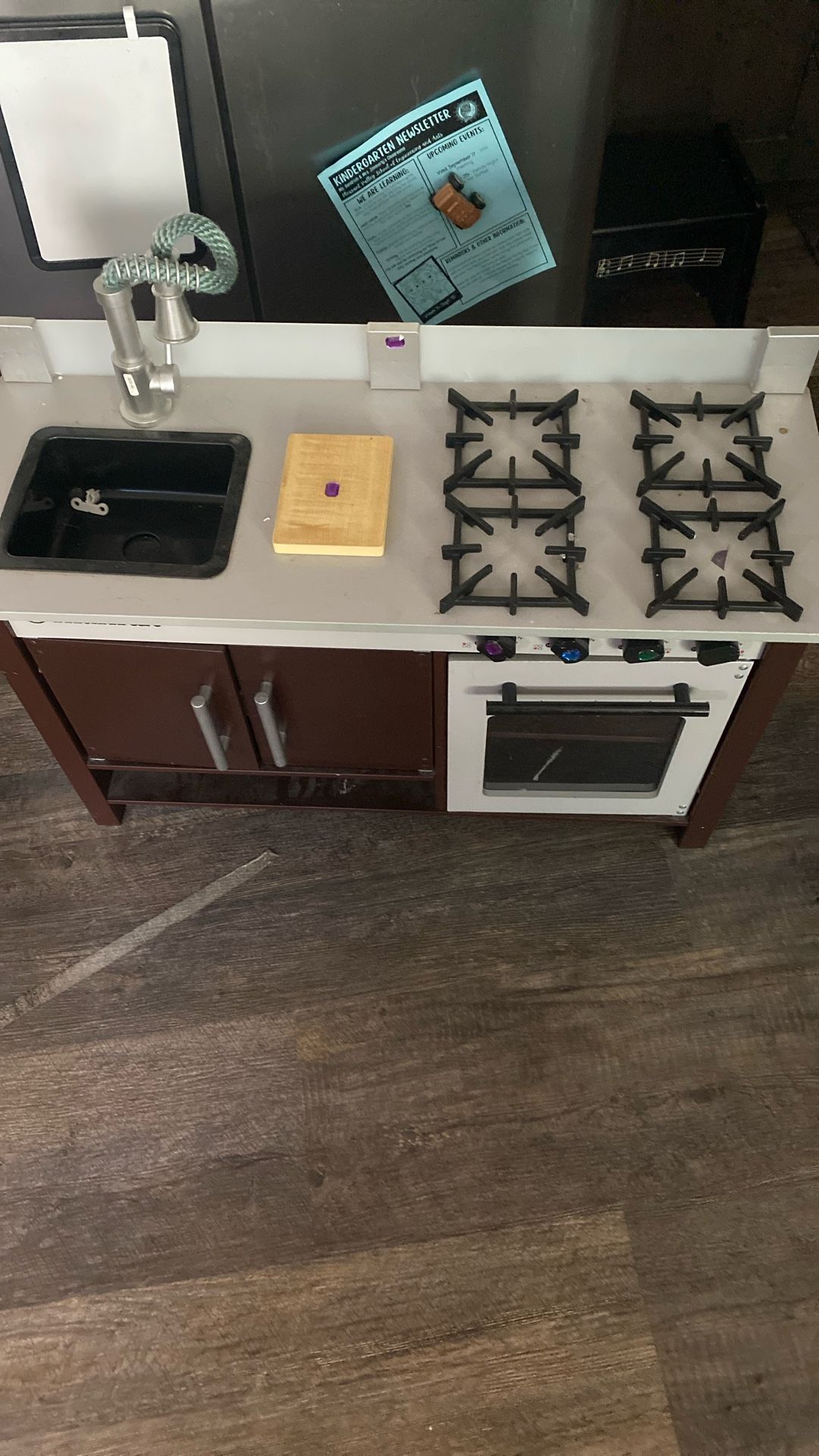 Kids Play Kitchen Brown Sink Stove Oven