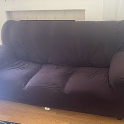 Free - Fully Functional Leather Sofa  But Covered With Cloth Due To Some Peeling Must Go