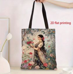 Floral Woman Print Canvas Tote Bag