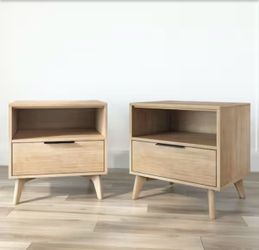 Haven Blonde 1 Drawer 24 in. W Night Stand with Cubby, (Set of 2)