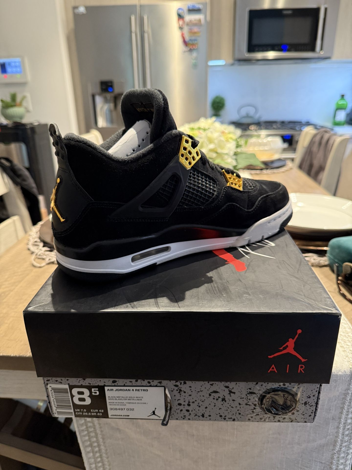Jordan Retro 4 Black Suede w Gold Size 8.5