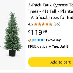 2-Pack Faux Cypress Topiary Trees - 4ft Tall 