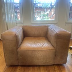 Article Cigar 44′′ Leather Swivel Lounge Chair - Rawhide Tan (Like New) 