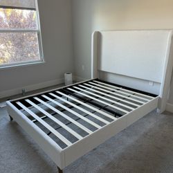 Platform Bed With Wingback Headboard - QUEEN