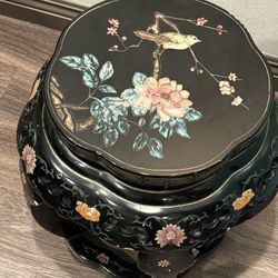 20th Century Lacquered Carved Drum Table