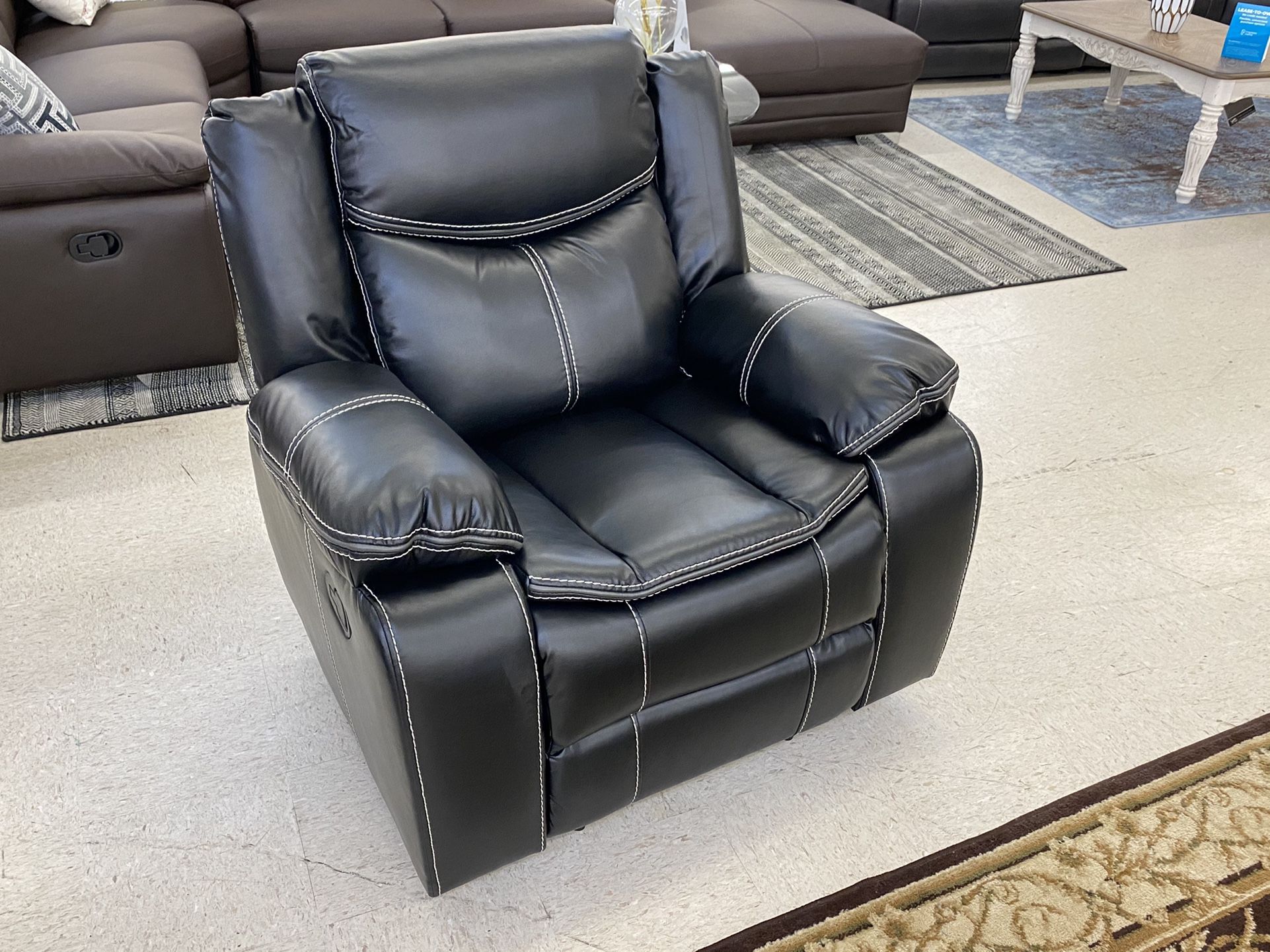 Brand New Black Leather Manual Reclining Sofa Set . $39 Down Payment Foe No Credit Check Financing . We Do Same Day Delivery