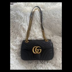👜😍authentic Gucci Marmont Leather Bag/purse Handbag Black  GG