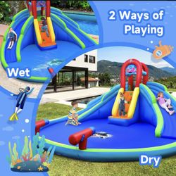 Inflatable Waterslide Wet & Dry Bounce House w/Upgraded Handrail & 780W Blower