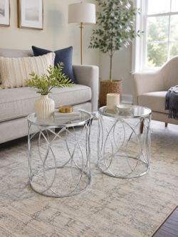 Modern Silver Glass Side Tables | Set of 2