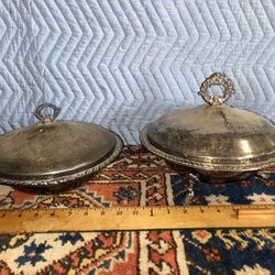 2 Silver Plated Entrees With Glass Insert FB Rodgers & Oneida Pyrex