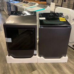 LG - 5.3 Cu Ft Top Load Washer With Agitator & Gas Dryer Set In Matte Black Brand New In Box! 