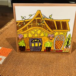 Fall/Cozy Themed Cottage Handpainted Greeting Card
