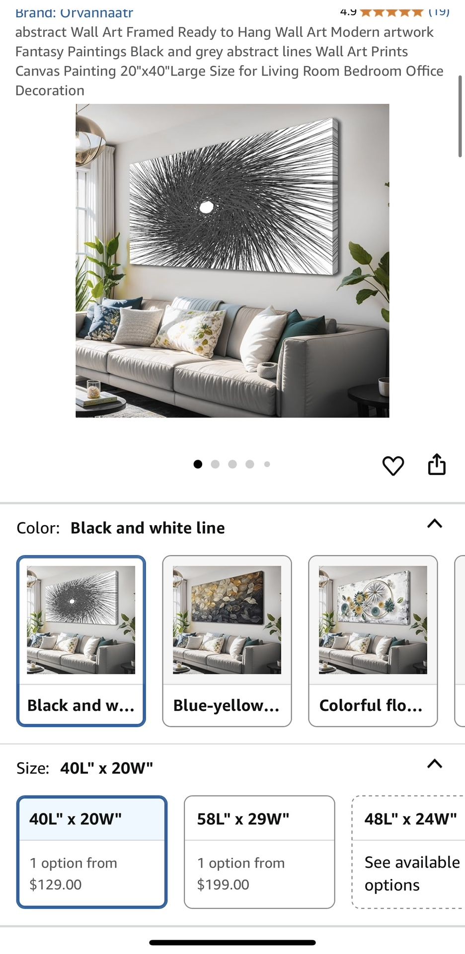 abstract Wall Art Framed Ready to Hang Wall Art Modern artwork Fantasy Paintings Black and grey abstract lines Wall Art Prints Canvas Painting 20"x40"