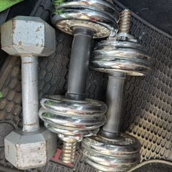 Iron Dumbbells 13 Pounds Each, One 10 Pound 