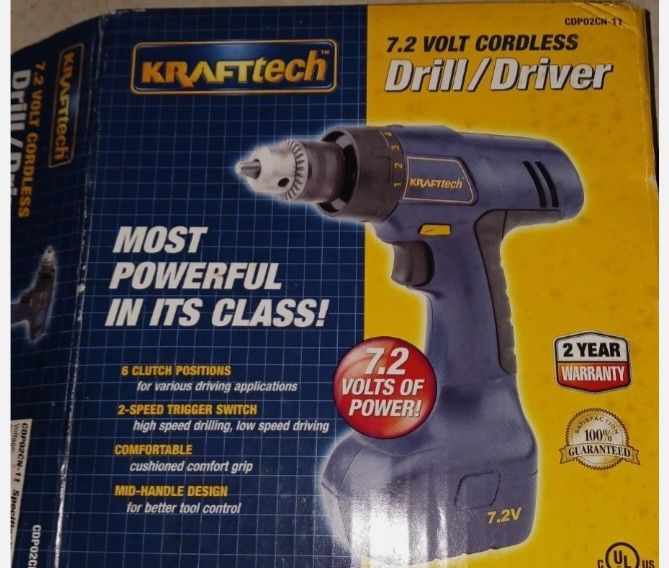 KRAFTTECH DRILL DRIVER CORDLESS 7.2V 6 CLUTCH 2 SPEED WITH CHARGER NEW IN BOX