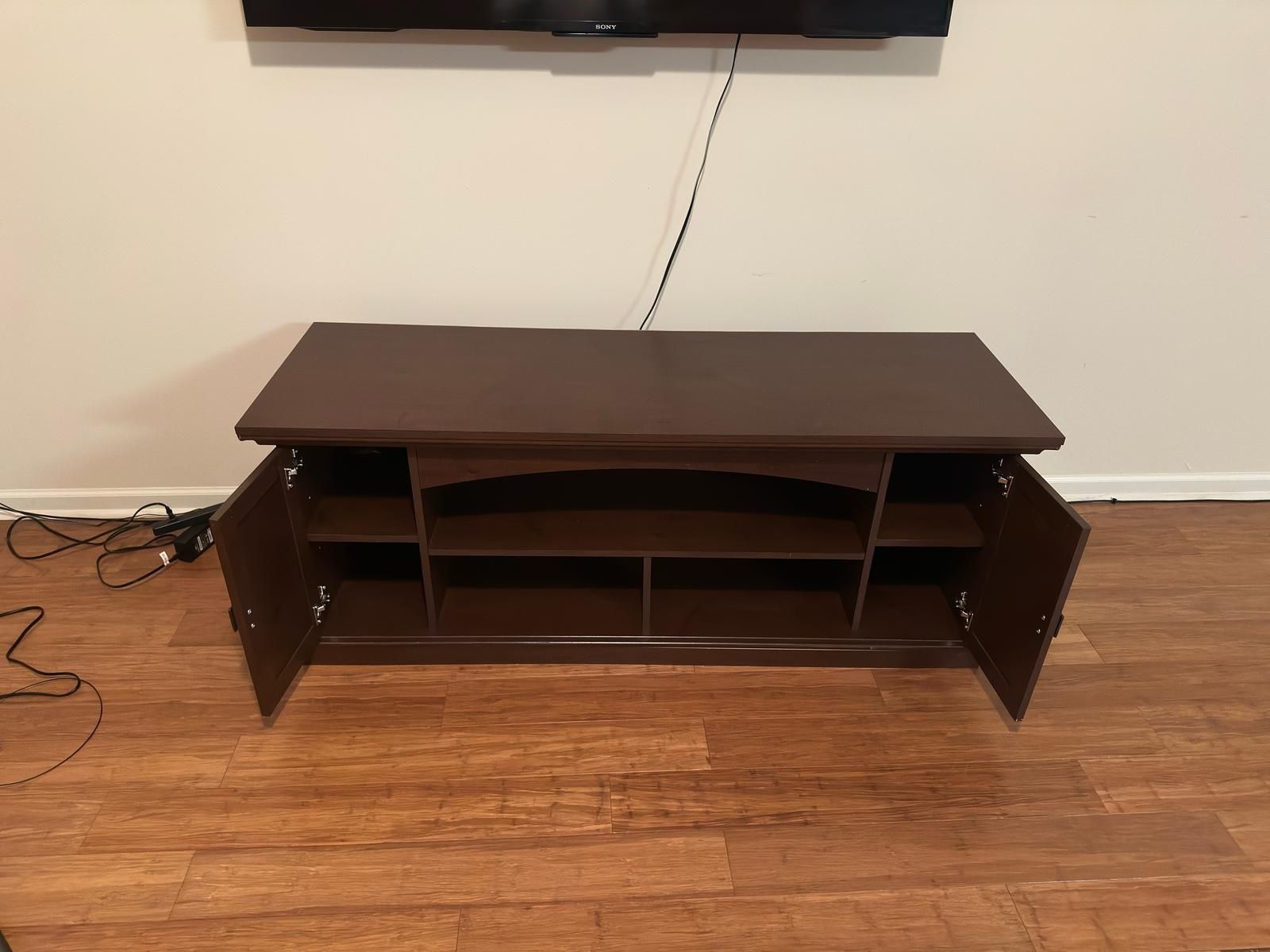 Dark Wood TV Stand with Storage – Great Condition