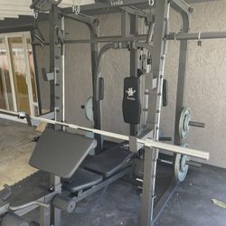 Vesta Fitness Smith Machine 2001 w/Bench Attachment | 230lb Bumpers Weights | 7ft Olympic Bar | Fitness | Gym Equipment | FREE DELIVERY 🚚 