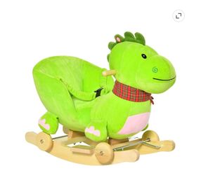 Qaba Baby Kids 2-in-1 Plush Rocking Horse & Ride-On Dinosaur with Wheels - Brand New in Box
